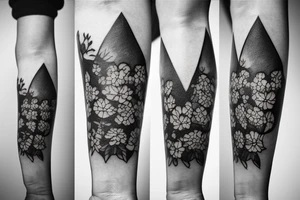 fine line swing set, memorial piece, with primroses and aster flowers tattoo idea