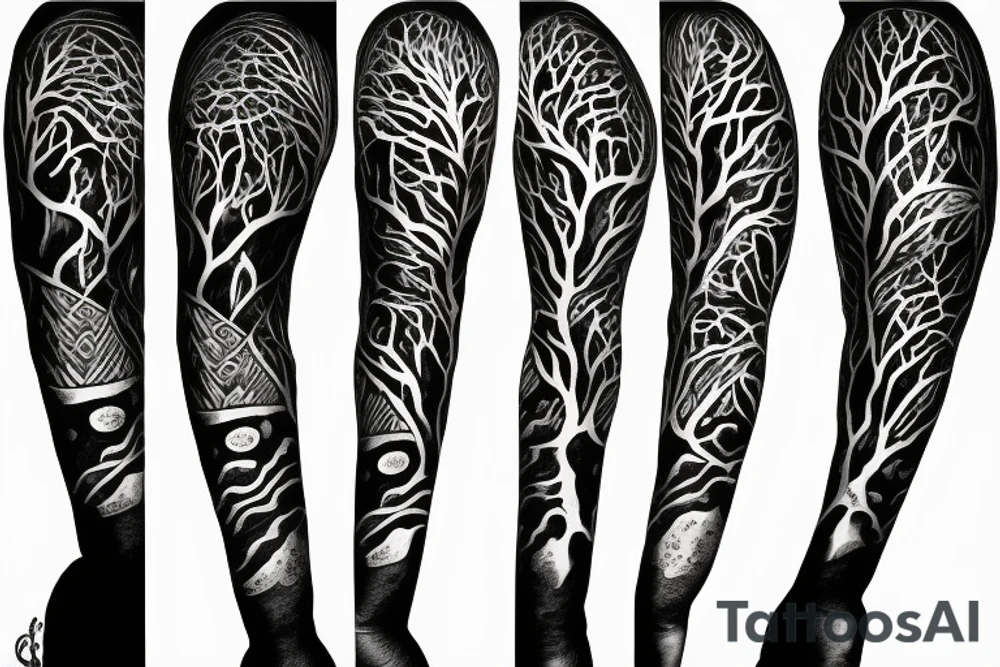 trees by night sleeve tattoo idea