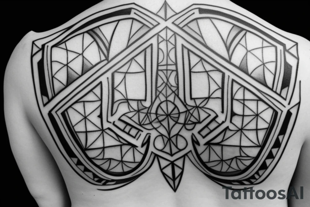 Geometric back tattoo cross tattoo idea