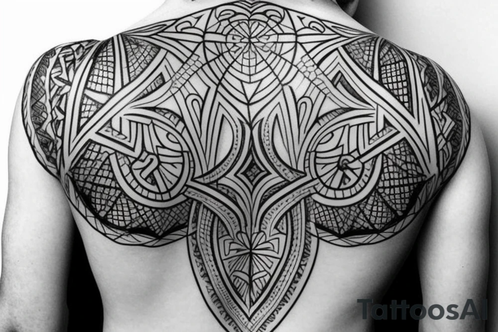 Geometric back tattoo cross tattoo idea