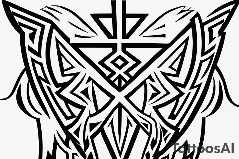 Geometric back tattoo cross
Geometric Back Christian Tattoo with Cross and wings tattoo idea
