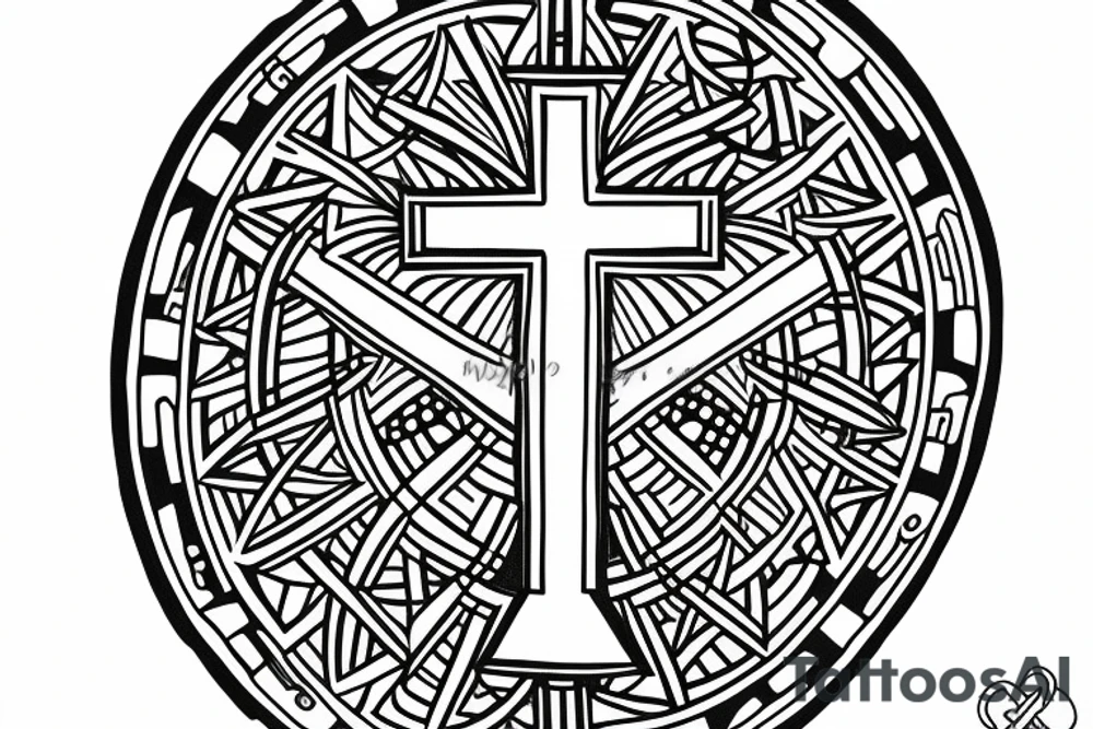 Christ Cross, Geometric, Back Tattoo, Dot Work tattoo idea