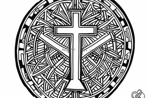 Christ Cross, Geometric, Back Tattoo, Dot Work tattoo idea