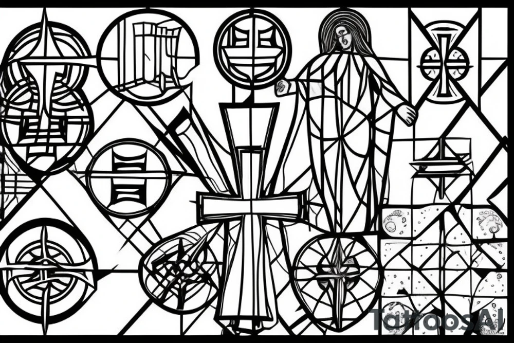 Christ Cross, Geometric, Back Tattoo, Dot Work, stained glass tattoo idea Christ Cross, Geometric, Back Tattoo, Dot Work, stained glass tattoo idea