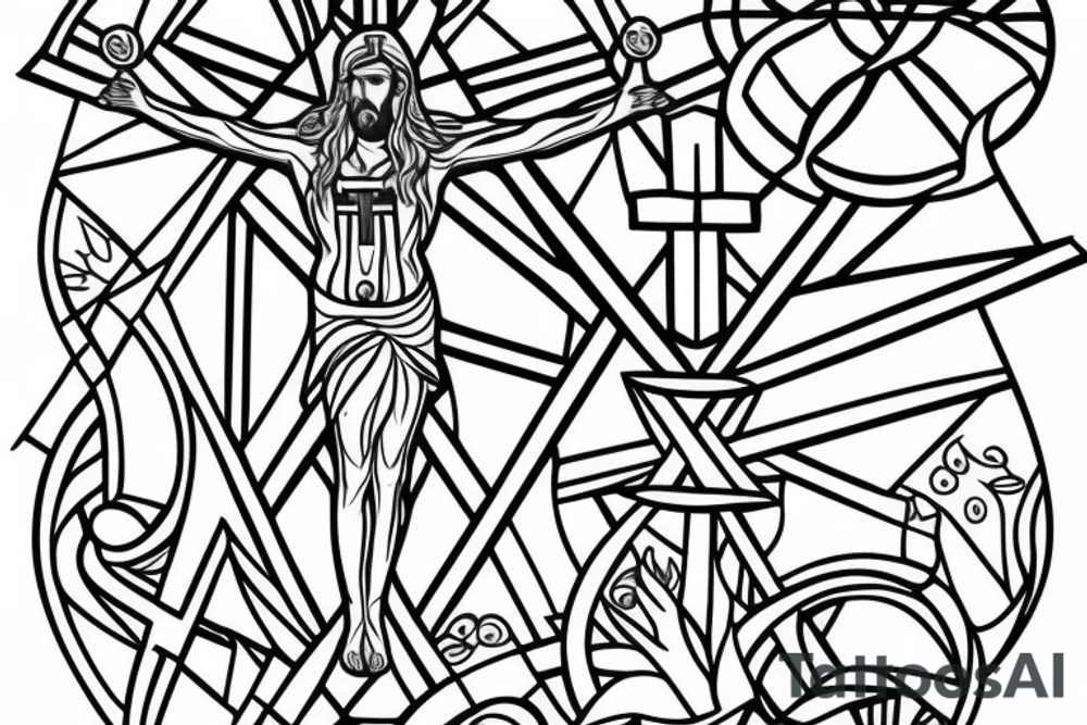 Christ Cross, Geometric, Back Tattoo, Dot Work, stained glass, Hand to God tattoo idea