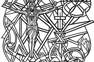 Christ Cross, Geometric, Back Tattoo, Dot Work, stained glass, Hand to God tattoo idea