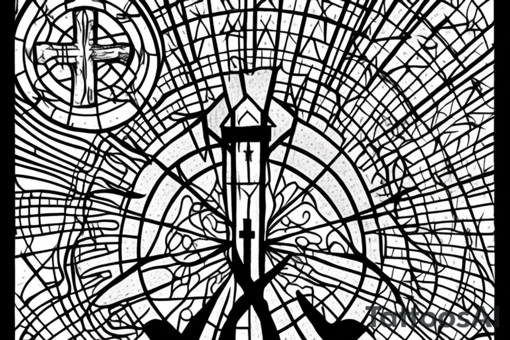 Christ Cross, Geometric, Back Tattoo, Dot Work, stained glass, Hand to God, Cistine Chapel tattoo idea