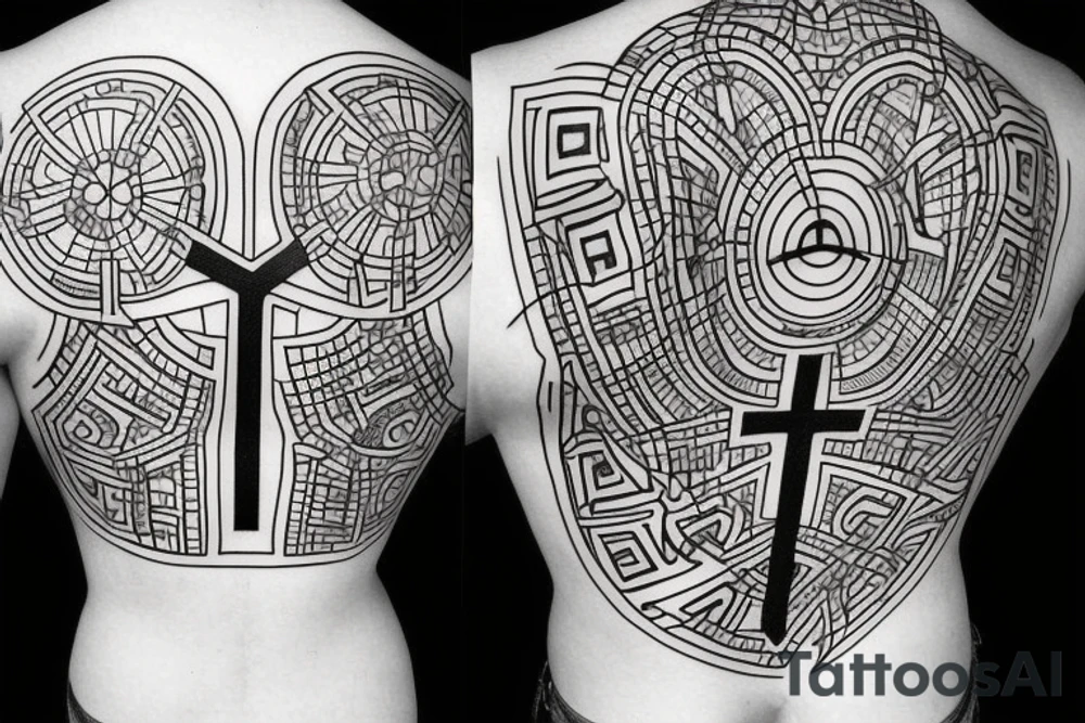 3 Christian Crosses, Geometric, Circle of Life, Back Tattoo tattoo idea