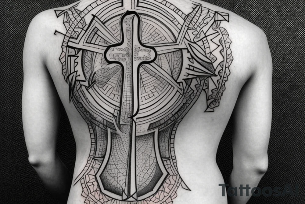 Christian Cross, Geometric, Back Tattoo tattoo idea