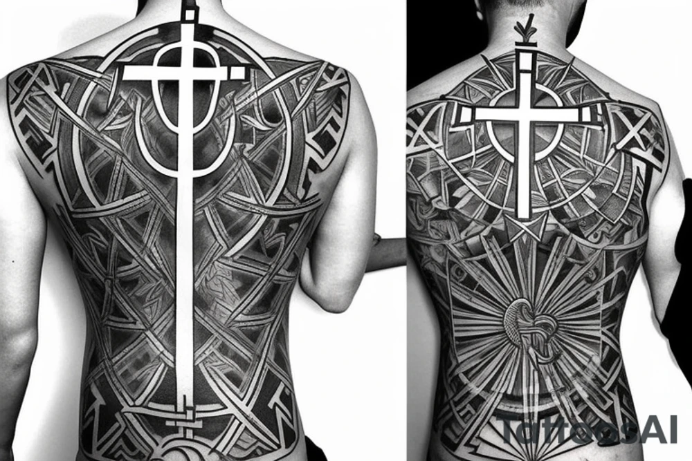 Christian Cross, Geometric, Back Tattoo tattoo idea