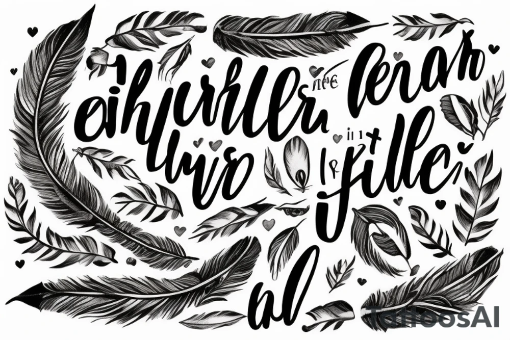Feather with words inside that say even though this life this love is brief I've got some people who Carry me tattoo idea