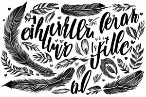 Feather with words inside that say even though this life this love is brief I've got some people who Carry me tattoo idea