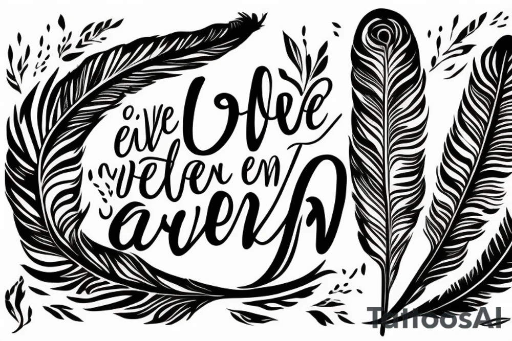 Feather outline with words inside that say even though this life this love is brief I've got some people who Carry me tattoo idea