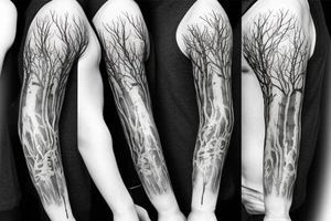 Dead forest with pathway sleeve tattoo idea