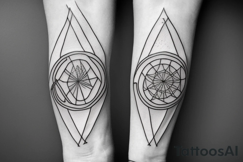 Circle triangle dot line arm sleeve tattoo idea