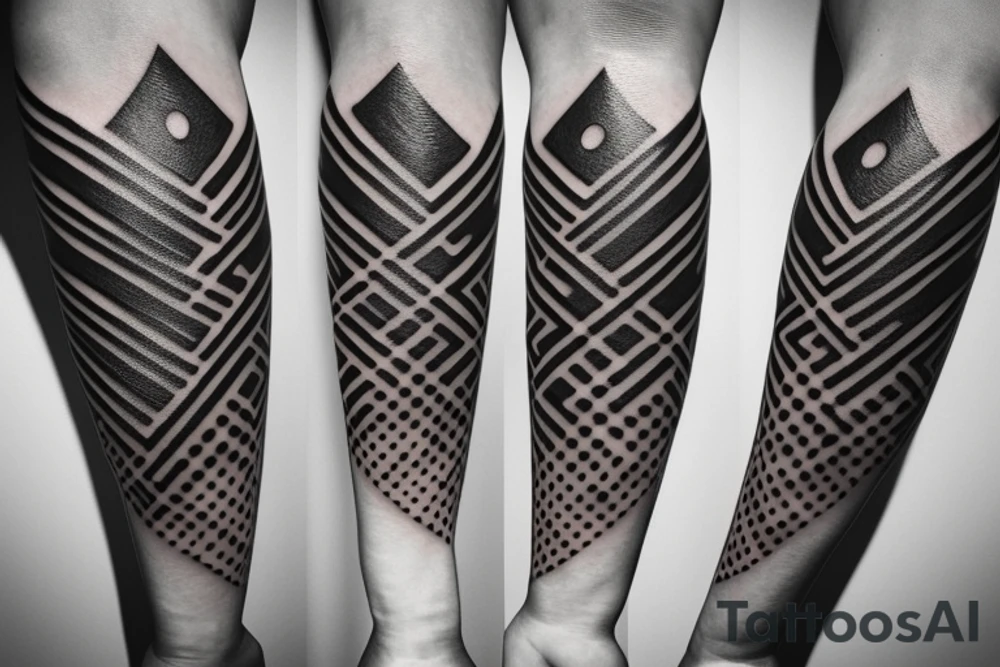 Circle triangle dot line arm sleeve tattoo idea