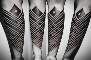 Circle triangle dot line arm sleeve tattoo idea
