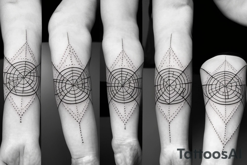 Circle triangle dot line arm sleeve tattoo idea