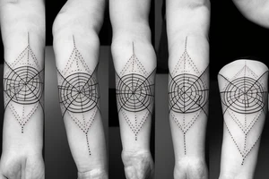 Circle triangle dot line arm sleeve tattoo idea