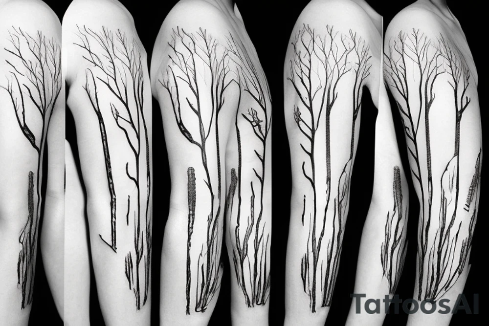Dead forest sleeve minimal lines tattoo idea