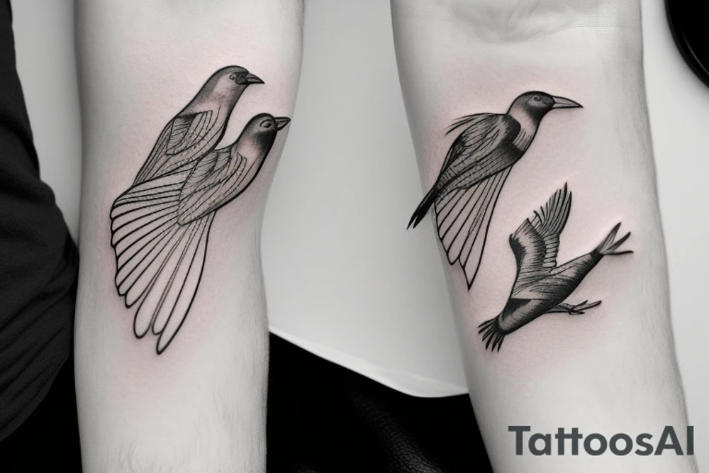 Bird flying over ocean arm sleeve tattoo idea
