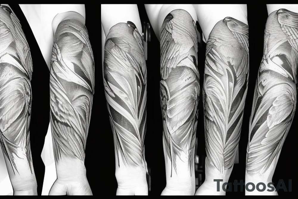 Bird flying over ocean arm sleeve tattoo idea