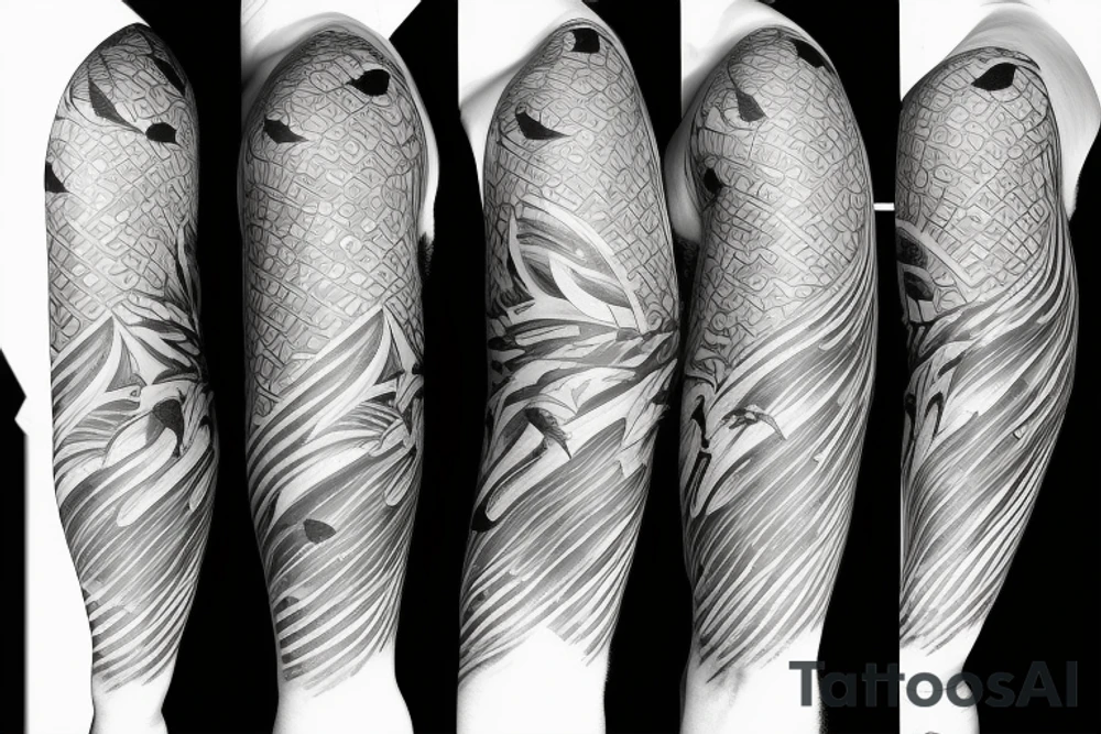 Bird flying over ocean arm sleeve tattoo idea