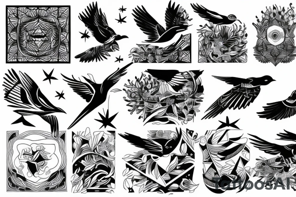 Bird flying over water arm sleeve tattoo idea