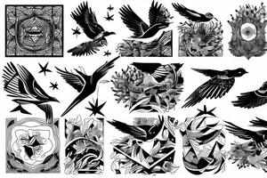 Bird flying over water arm sleeve tattoo idea