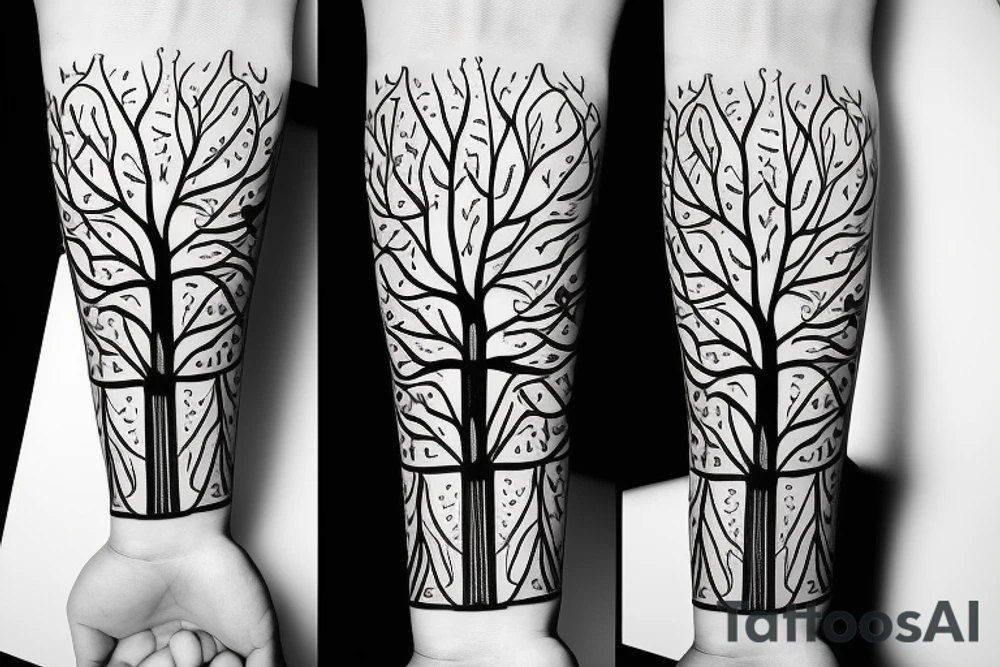 Tree of life arm sleeve minimal lines tattoo idea