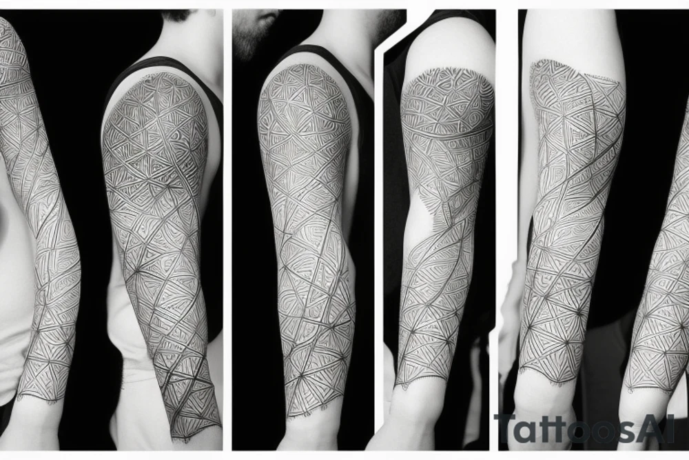 Tree of life arm sleeve minimal lines tattoo idea