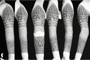 Tree of life arm sleeve minimal lines tattoo idea