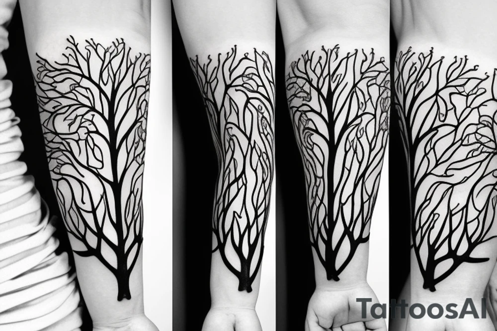 Tree of life arm sleeve minimal lines tattoo idea