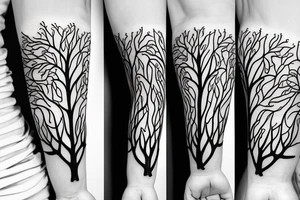 Tree of life arm sleeve minimal lines tattoo idea