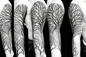 Tree of life arm sleeve minimal lines tattoo idea