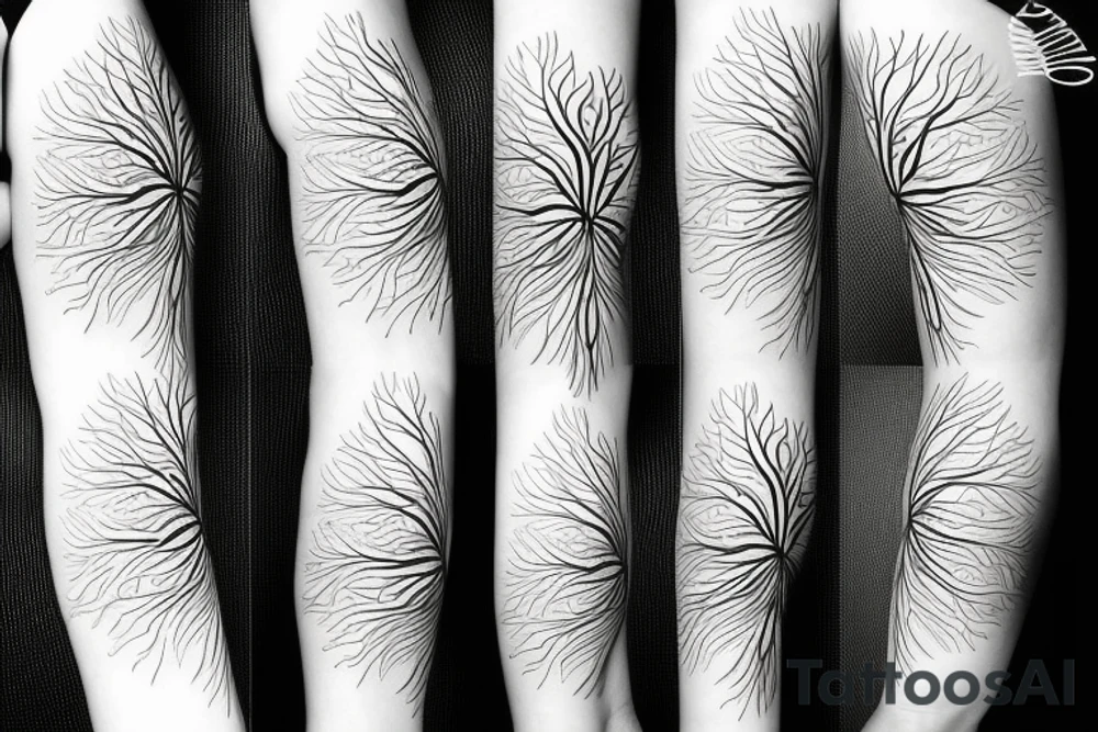 Tree of life arm sleeve minimal lines tattoo idea