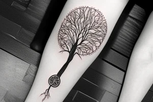 Tree of life arm sleeve minimal lines tattoo idea