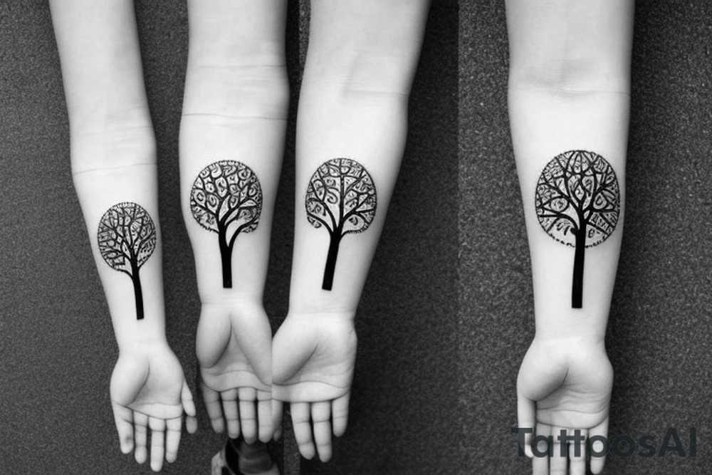Tree of life arm sleeve minimal lines tattoo idea