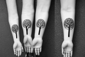 Tree of life arm sleeve minimal lines tattoo idea