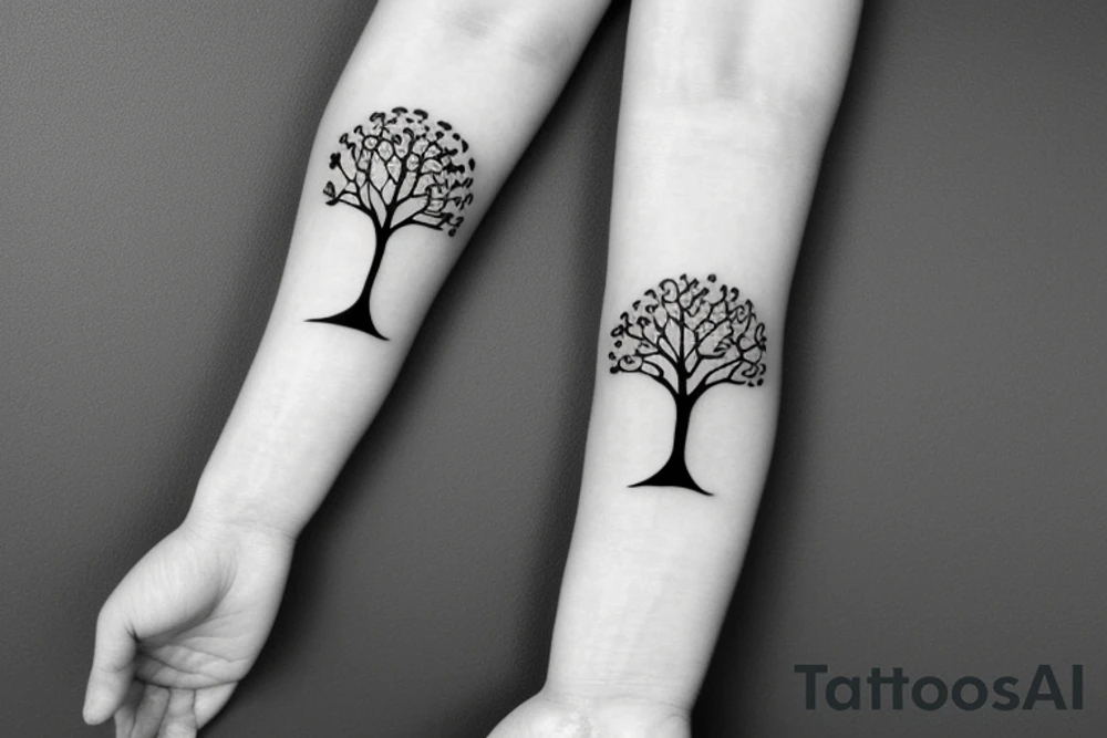 Tree of life arm sleeve minimal lines tattoo idea