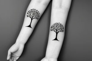 Tree of life arm sleeve minimal lines tattoo idea