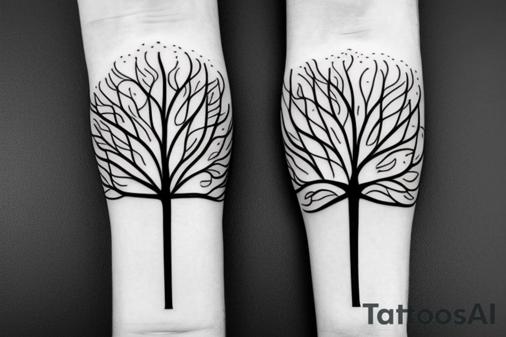 Tree of life arm sleeve minimal lines tattoo idea