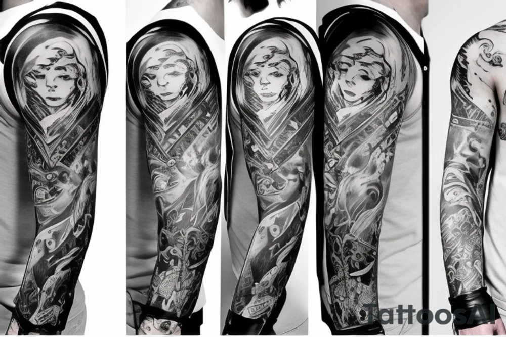 Love and hate full arm sleeve tattoo idea