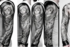 Love and hate full arm sleeve tattoo idea