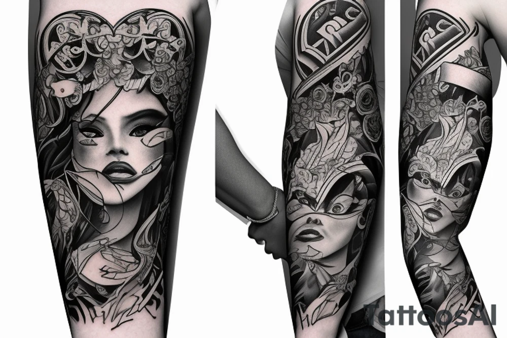 Love and hate full arm sleeve tattoo idea