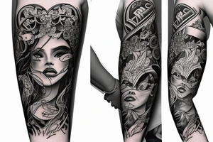 Love and hate full arm sleeve tattoo idea