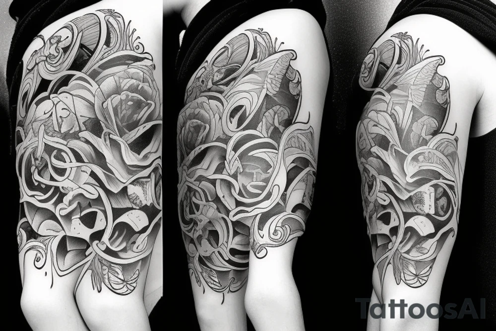 Love and hate full arm sleeve tattoo idea