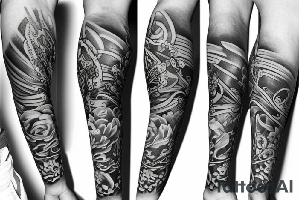 Love and hate full arm sleeve tattoo idea
