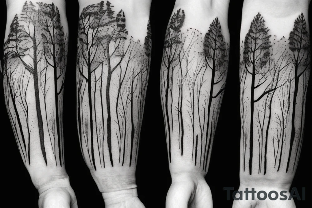 Dead forest with path sleeve tattoo idea