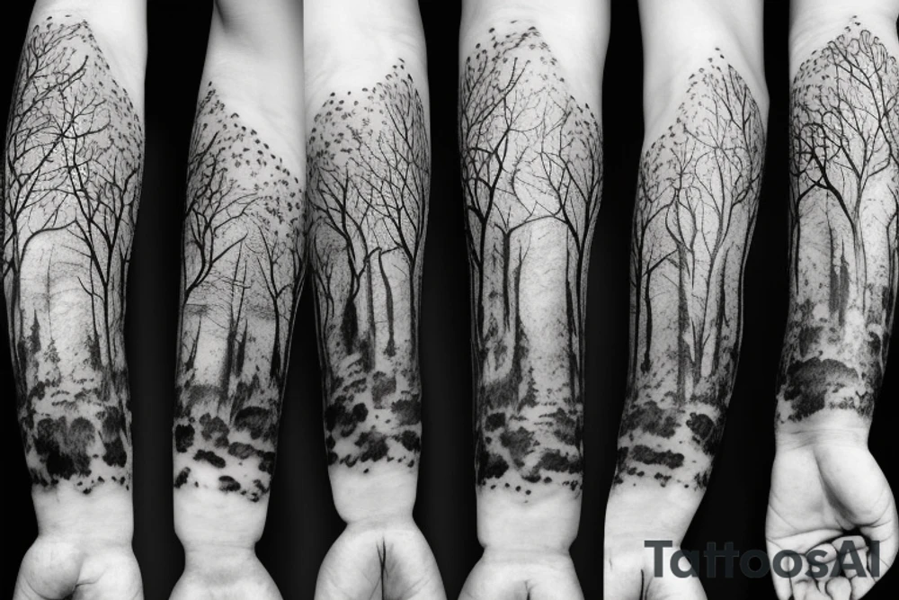 Dead forest with path sleeve tattoo idea